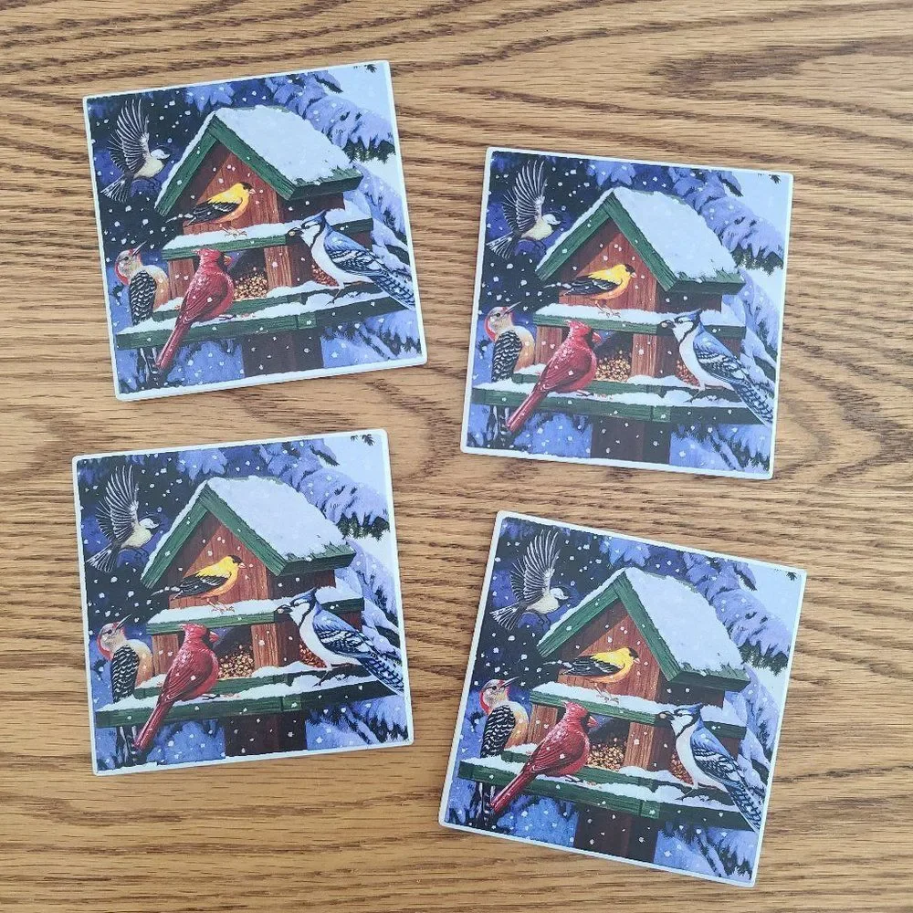 Set Of Four Ceramic Tile Coasters Artwork 